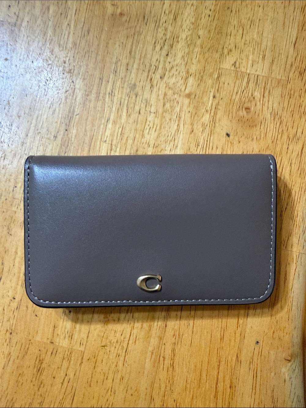 Coach Brown Leather Key & Card Holder with Gold Accent